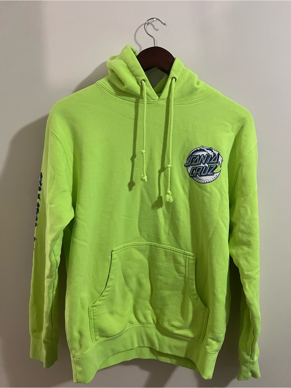 Santa Cruz Wave Dot Pullover Hoodie Safety Green Sleeve Print Small